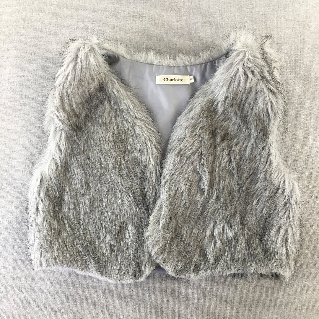 Charlotte Womens Faux Fur Vest Size 8 Grey Silver Sleeveless