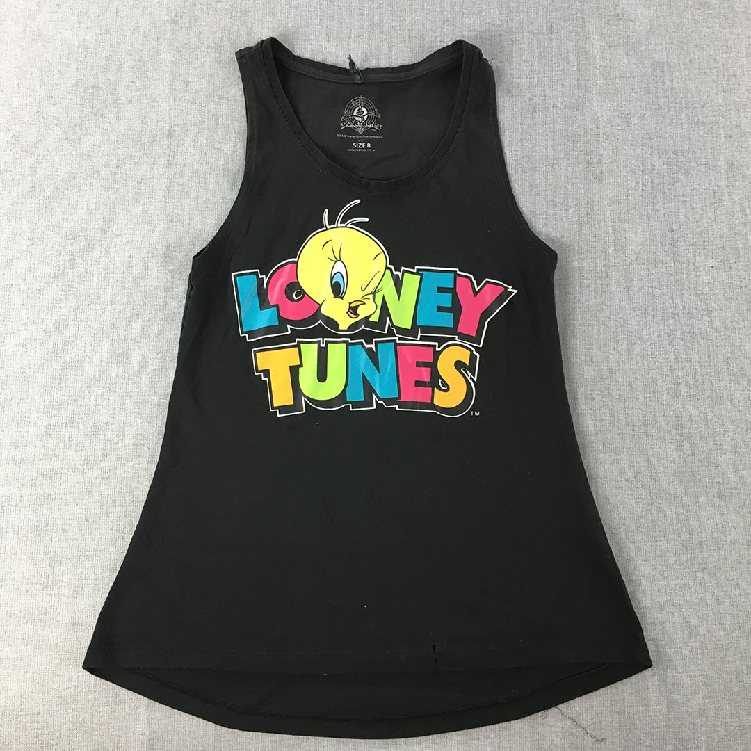 Tweety Bird Womens Tank Top Size 8 Black Sleeveless Looney Tunes Shirt