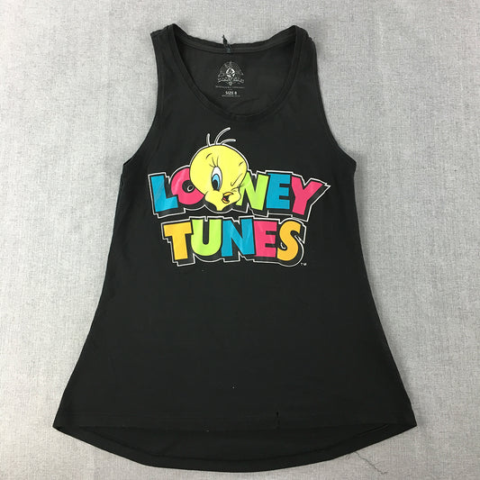 Tweety Bird Womens Tank Top Size 8 Black Sleeveless Looney Tunes Shirt