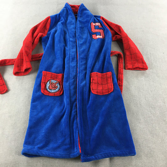 Marvel Spider-Man Kids Boys Dressing Gown Size 8 Blue Belted Robe Fleece