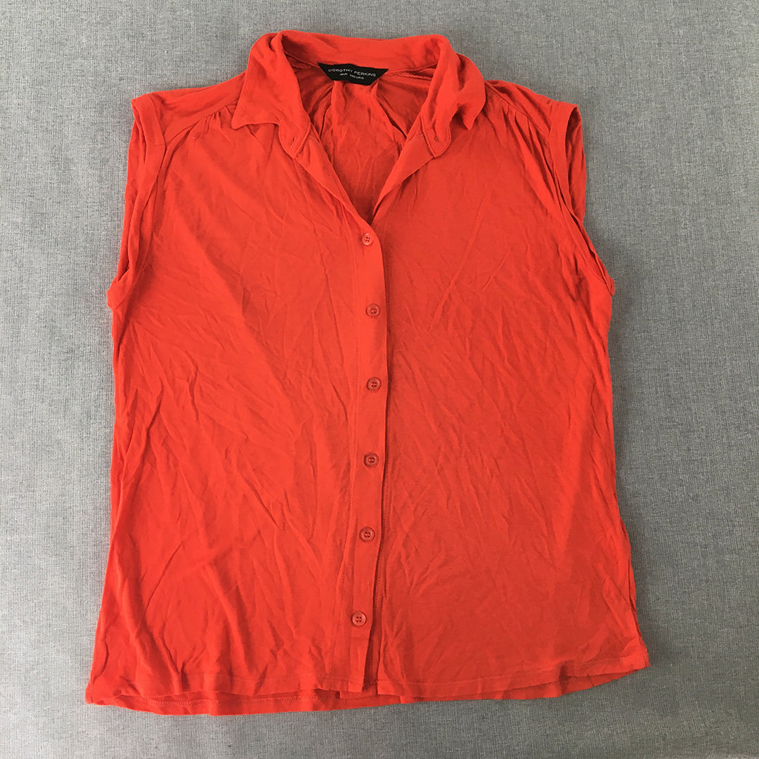 Dorothy Perkins Womens Top Size 10 Red Sleeveless Button-Up Collared Shirt