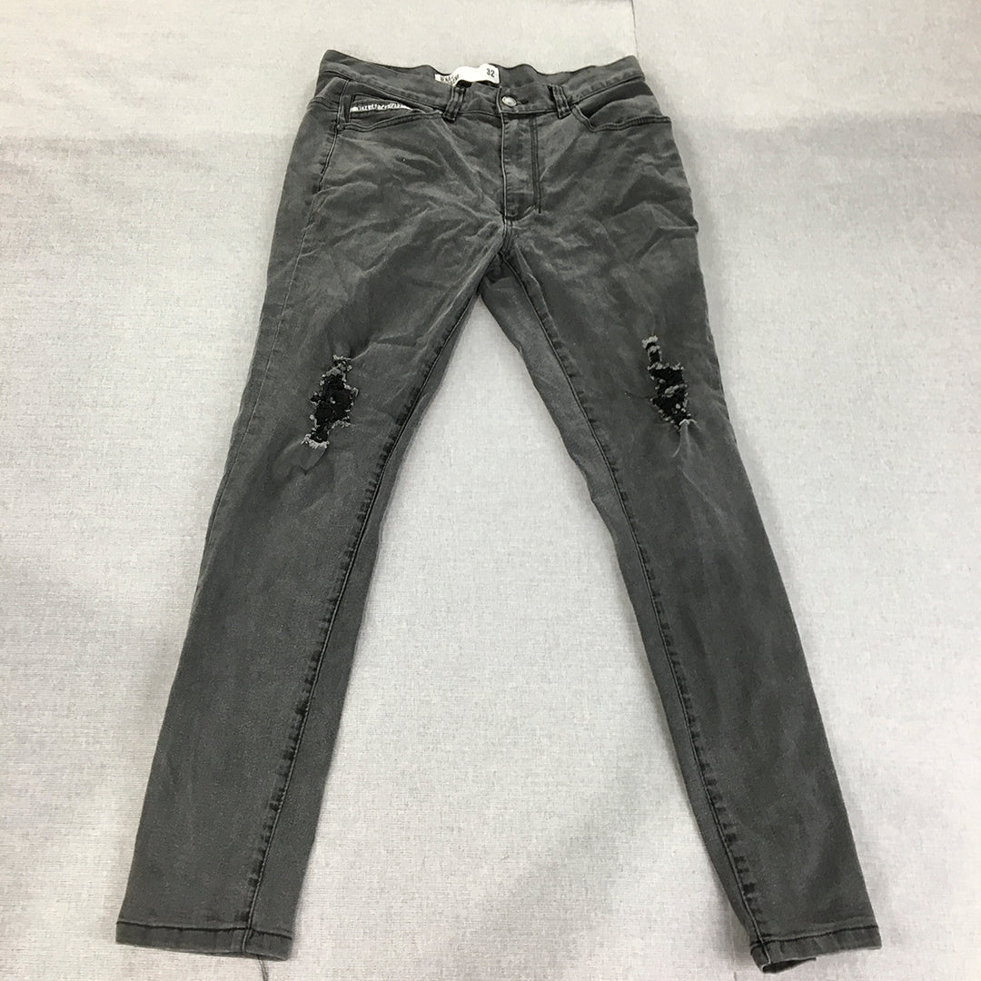 Nena & Pasadena Mens Skinny Jeans Size 32 Black Light Wash Ripped Stretch Denim