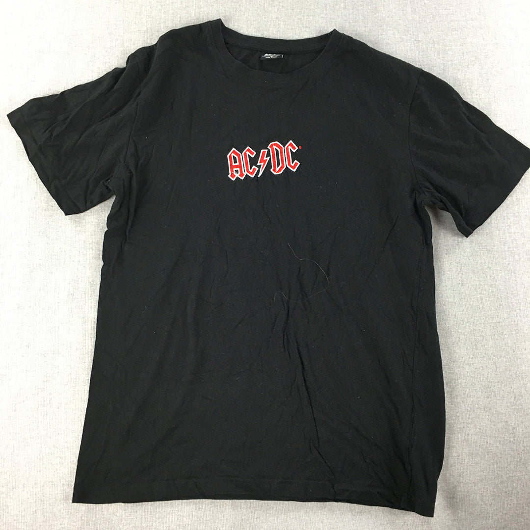 ACDC Mens T-Shirt Size S Black Embroidered Logo Rock Band Tee