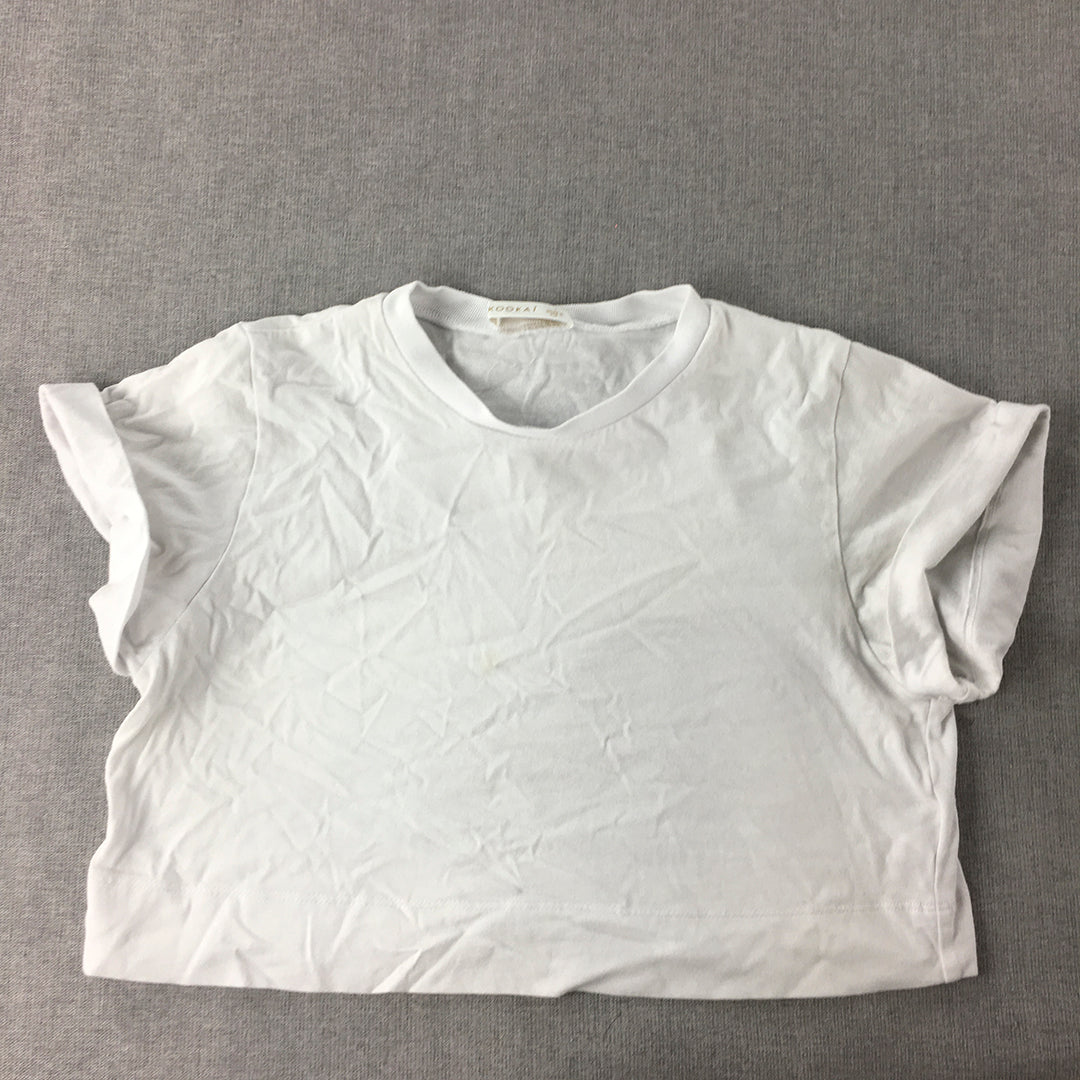 Kookai Womens Cropped Top Size 1 White Short Sleeve Crew Neck T-Shirt