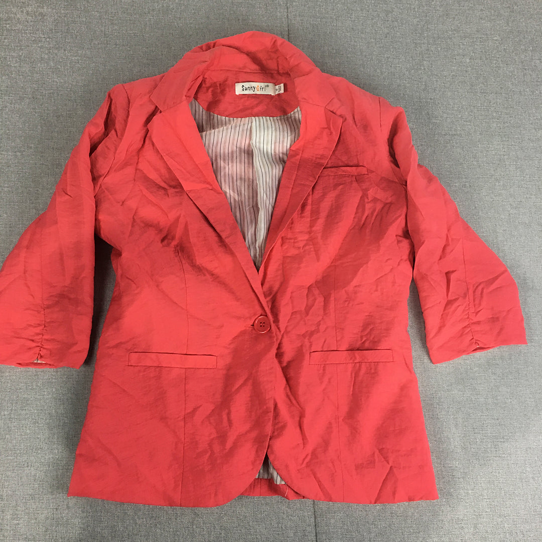 Sunny Girl Womens Blazer Coat Size 12 Red Button Collared Jacket