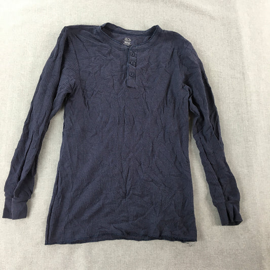 Fruit Of The Loom Womens Thermal Shirt Size L Navy Blue Henley Knit Long Sleeve