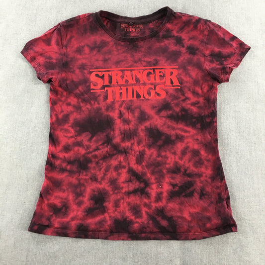 Stranger Things Womens T-Shirt Size XXS Red Logo Tie-Dye Top