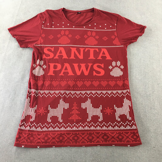 Typo Santa Paws T-Shirt Adult Size M Red Christmas Short Sleeve Tee