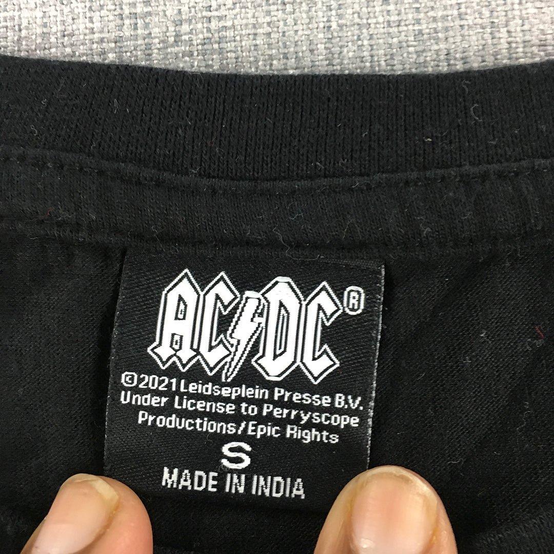 ACDC Mens T-Shirt Size S Black Embroidered Logo Rock Band Tee