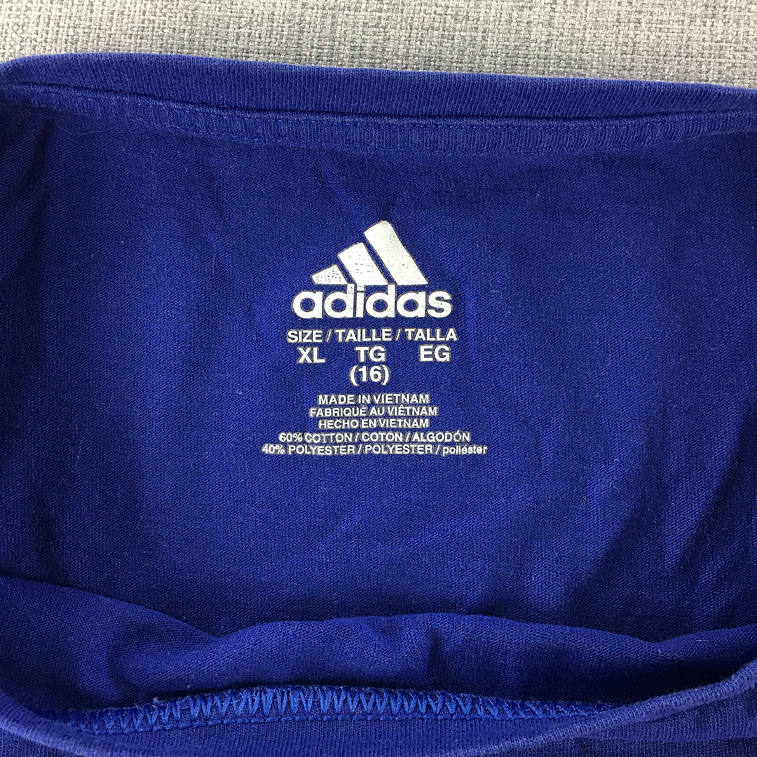 Adidas Kids Girls T-Shirt Youth Size XL (14 - 16 Years) Blue Logo Short Sleeve