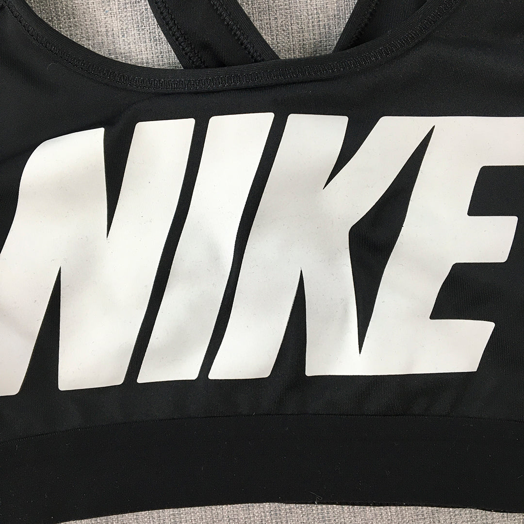 Nike Womens Sports Bra Size M Black Big Logo Cropped Top