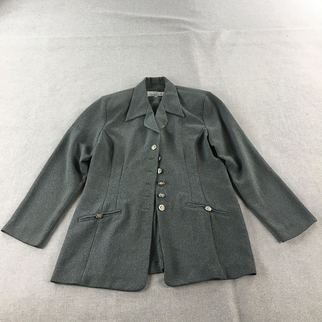 Liz Jordan Womens Pea Coat Size 10 Grey Button Up Collared Jacket