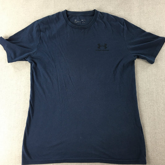 Under Armour Mens T-Shirt Size M Navy Blue Logo Crew Neck Tee