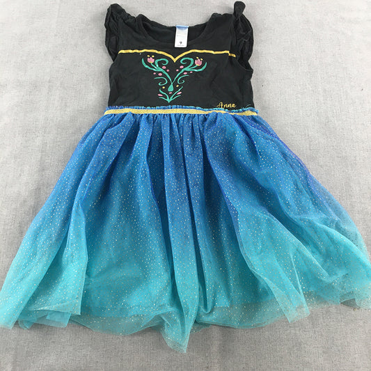 Disney Frozen Kids Girls Dress Size 9 Black Blue Pleated Short Sleeve