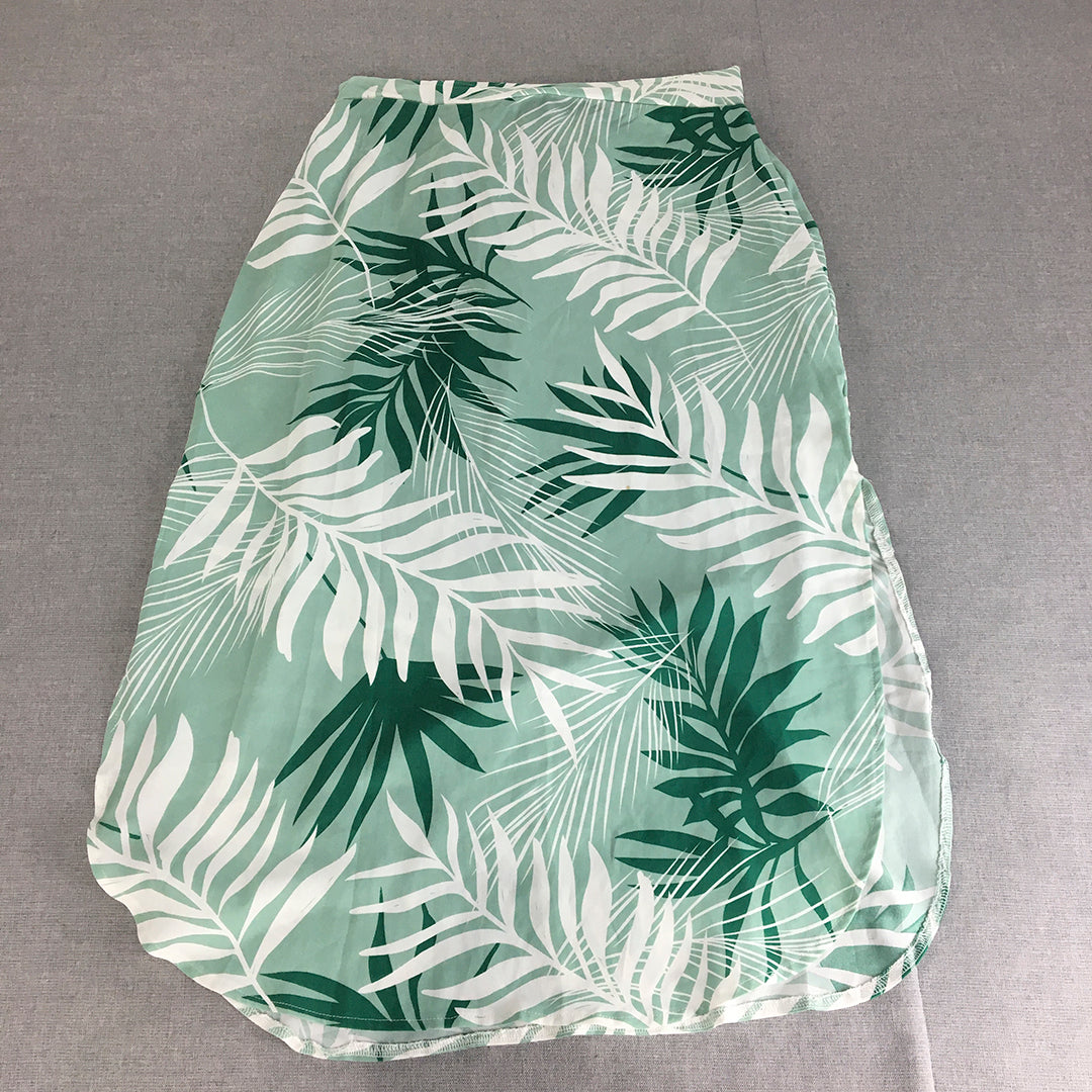 Valleygirl Womens Skirt Size 12 Green Floral Elastic Waist