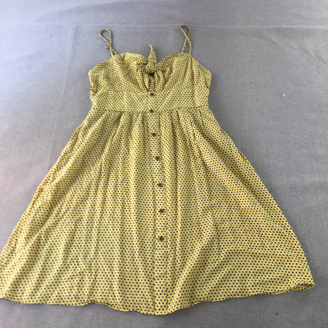 Sunny Girl Womens Mini Dress Size 12 Yellow Polka Dot Button A-Line