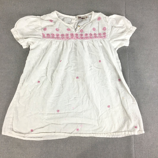 Fabindia Kids Girls Top Size 12 - 14 Years White Pink Floral Embroidered Tunic