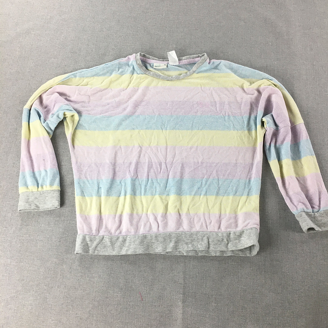 Peter Alexander Jnr Kids Girls Pajama Top Size 12 Pink Yellow Sleep Shirt