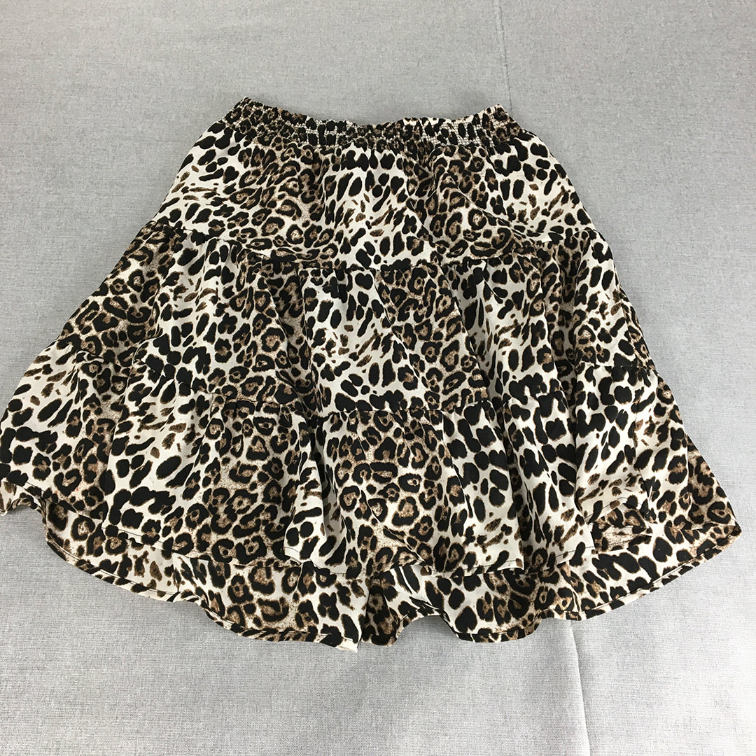 Leoni Womens A-Line Tiered Skirt Size M Brown Leopard Print Elastic Waist