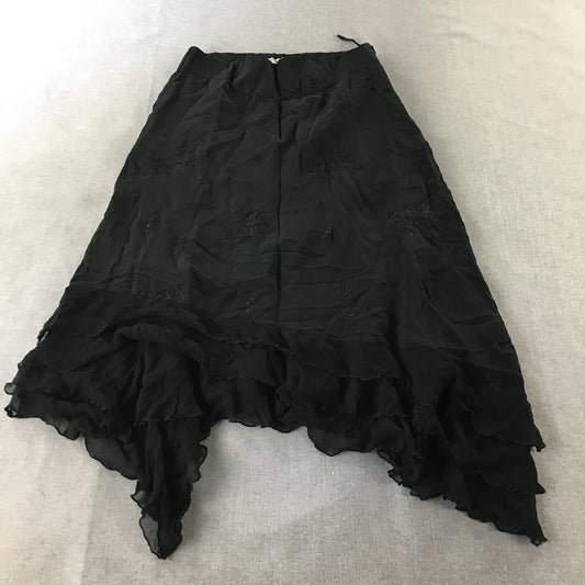 Chelsea Design Womens 100% Silk Skirt Size 10 Black A-Line