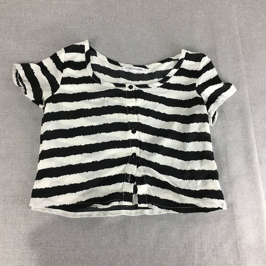 Atmos & Here Womens Top Size 8 Black White Striped Button-Up Shirt Blouse