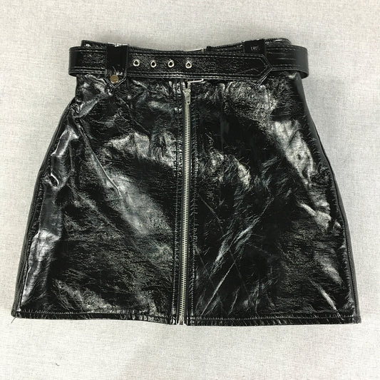 Neon Hart Womens Faux Leather Mini Skirt Size XS Black Zip Belted