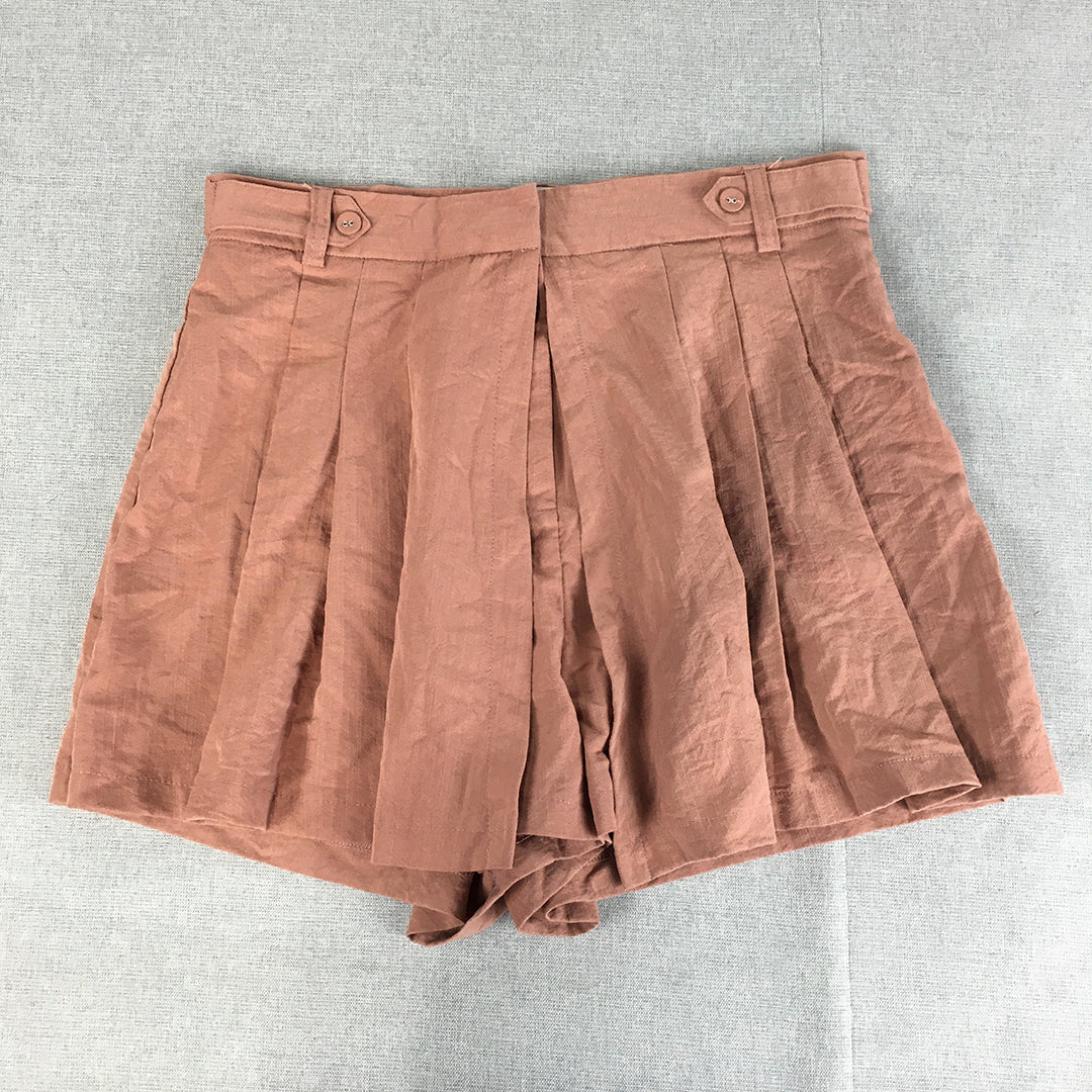 Princess Polly Womens Shorts Size 14 Brown Pleated