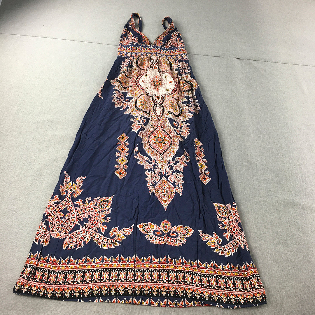 Bardot Womens Maxi Dress Size 8 Blue Red Paisley Floral Sleeveless A-Line