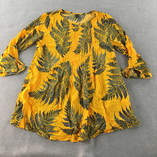 Emery Rose Womens Mini Dress Size M Yellow Floral Pleated Long Sleeve