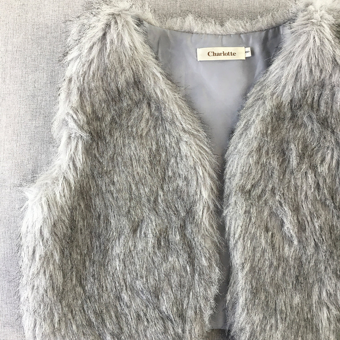 Charlotte Womens Faux Fur Vest Size 8 Grey Silver Sleeveless