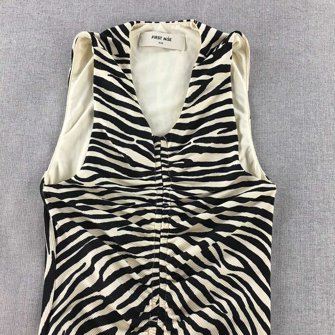 First Mse Womens Bodycon Dress Size XXS White Black Zebra Striped Mini