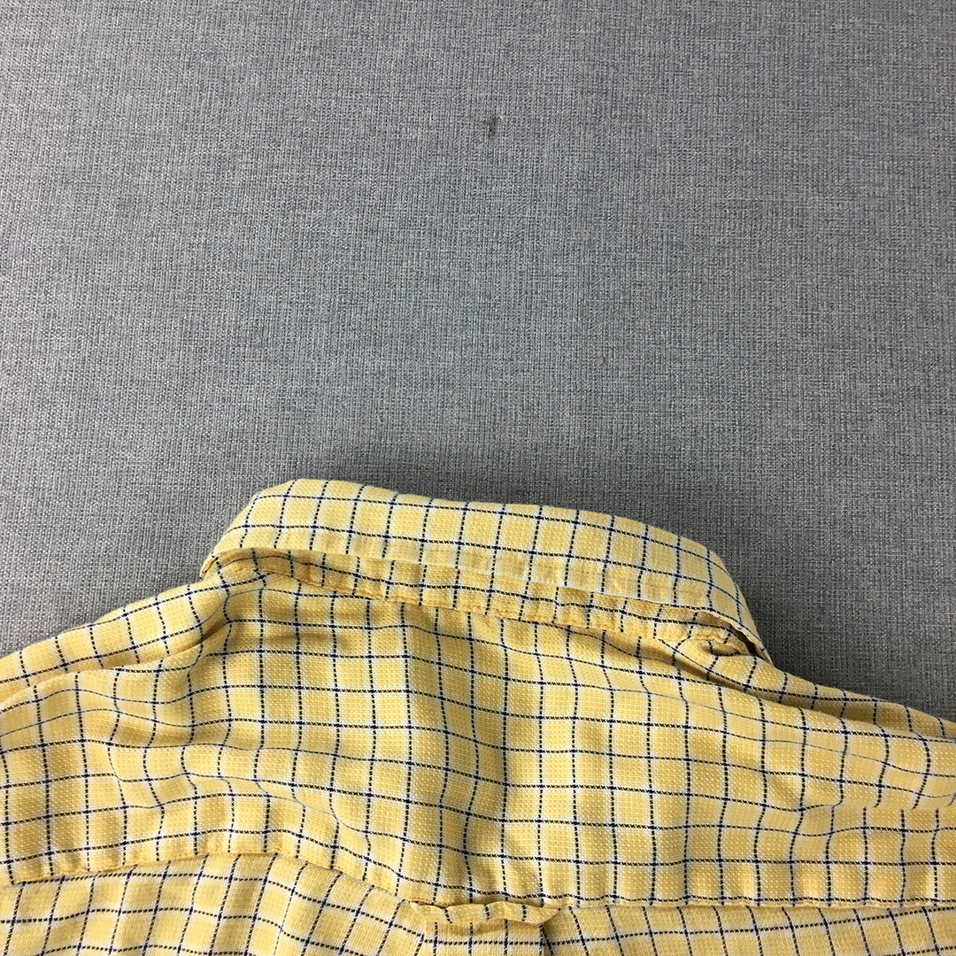 Nautica Mens Shirt Size XL Yellow Checkered Short Sleeve Logo Button-Up