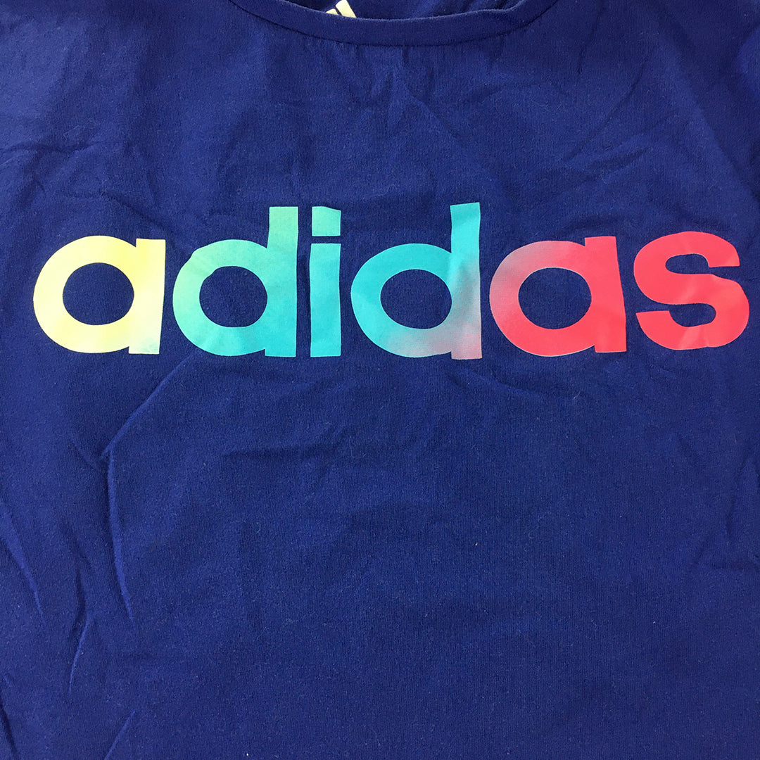 Adidas Kids Girls T-Shirt Youth Size XL (14 - 16 Years) Blue Logo Short Sleeve