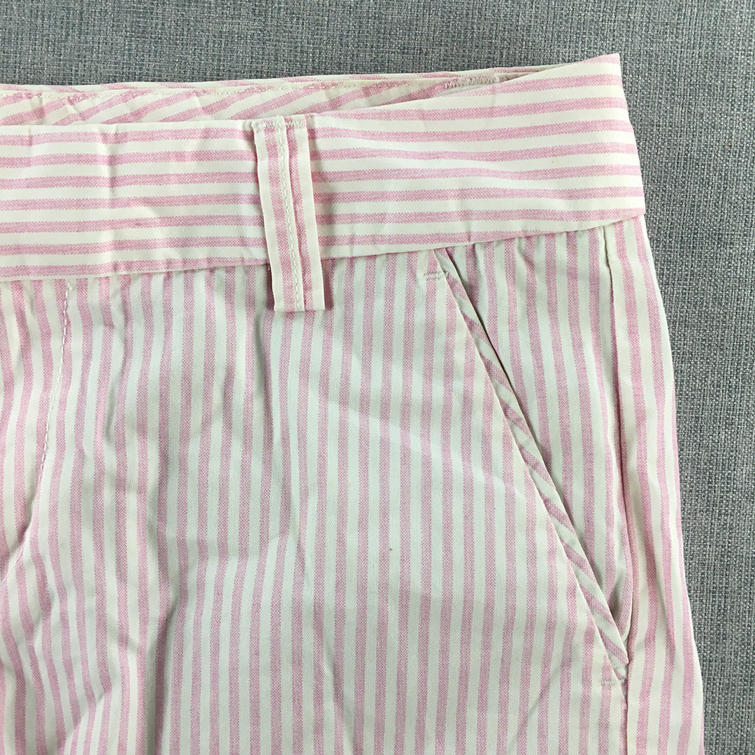 Uniqlo Womens Shorts Size 28 Pink White Striped Pockets Bermuda