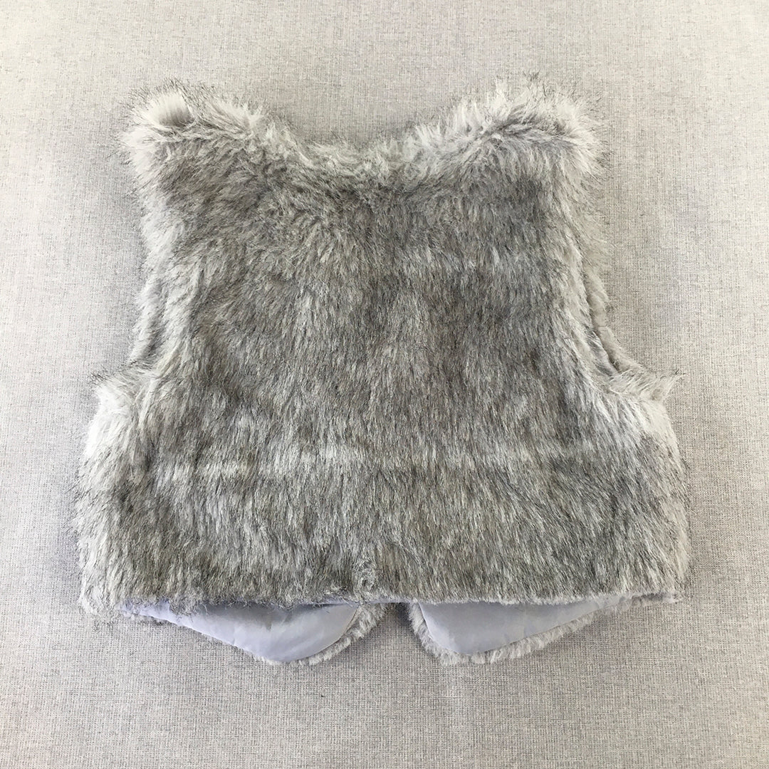 Charlotte Womens Faux Fur Vest Size 8 Grey Silver Sleeveless