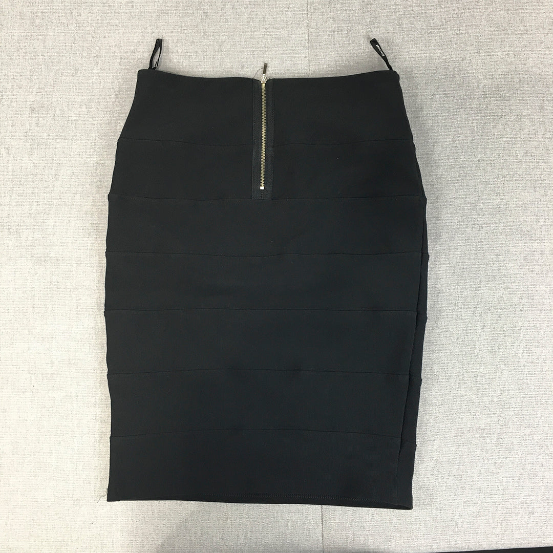 Blockout Womens Pencil Skirt Size M Black Stretch Fabric Back Zip Straight