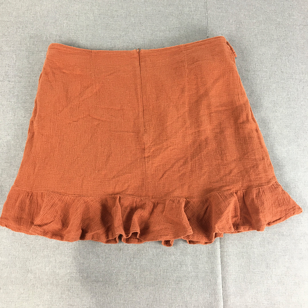 Ghanda Womens Mini Skirt Size L Brown Wrap Frilled Hem