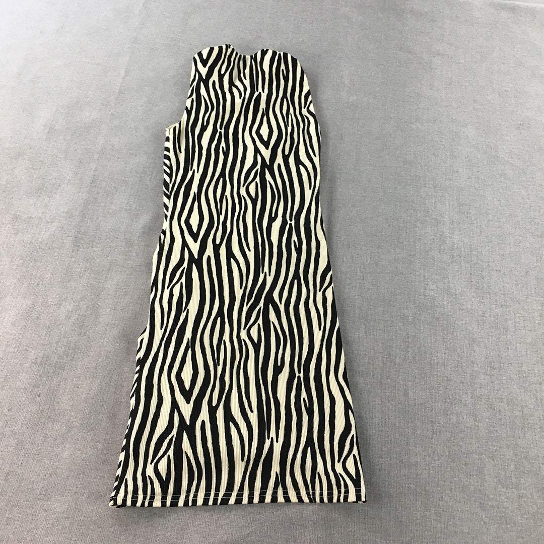 First Mse Womens Bodycon Dress Size XXS White Black Zebra Striped Mini