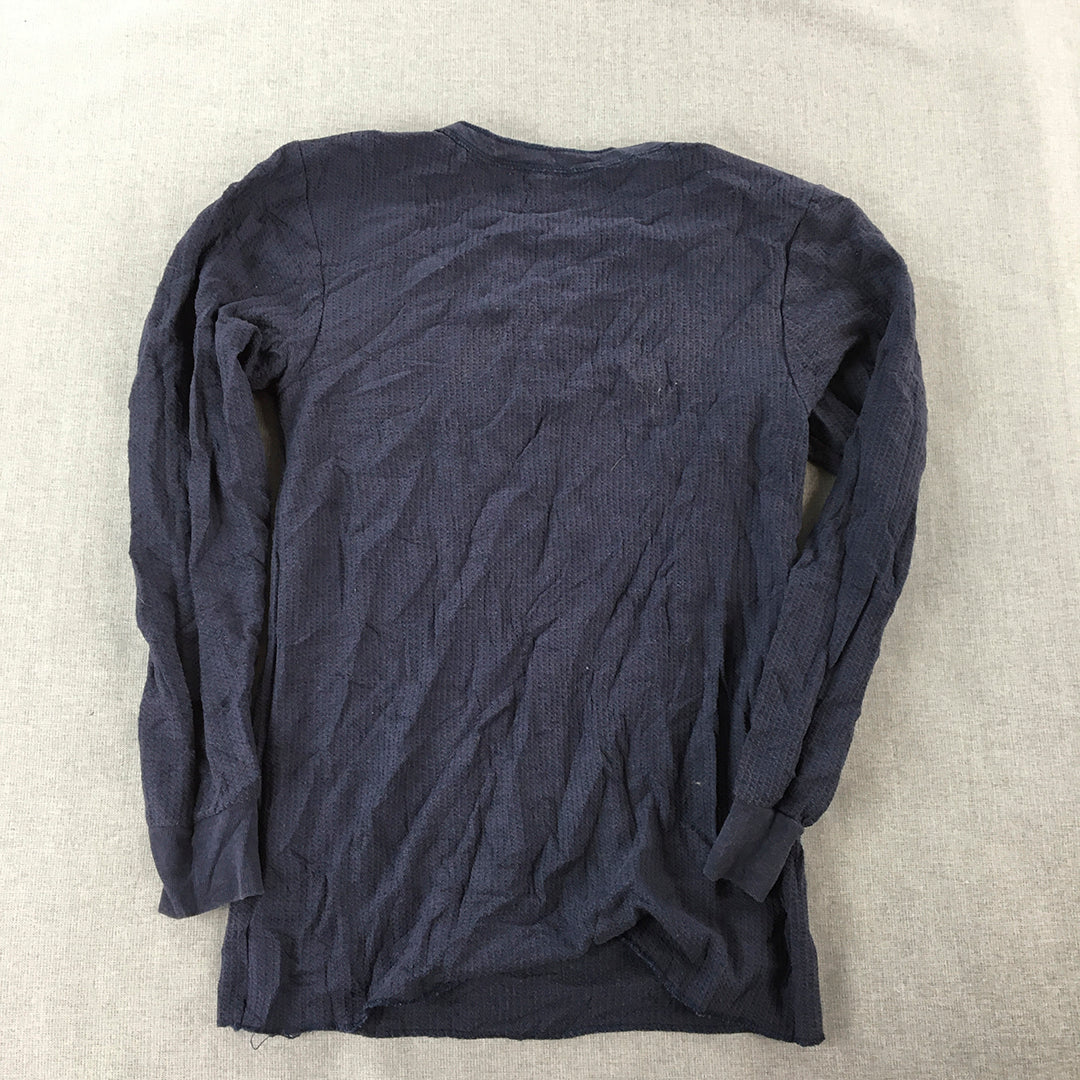 Fruit Of The Loom Womens Thermal Shirt Size L Navy Blue Henley Knit Long Sleeve