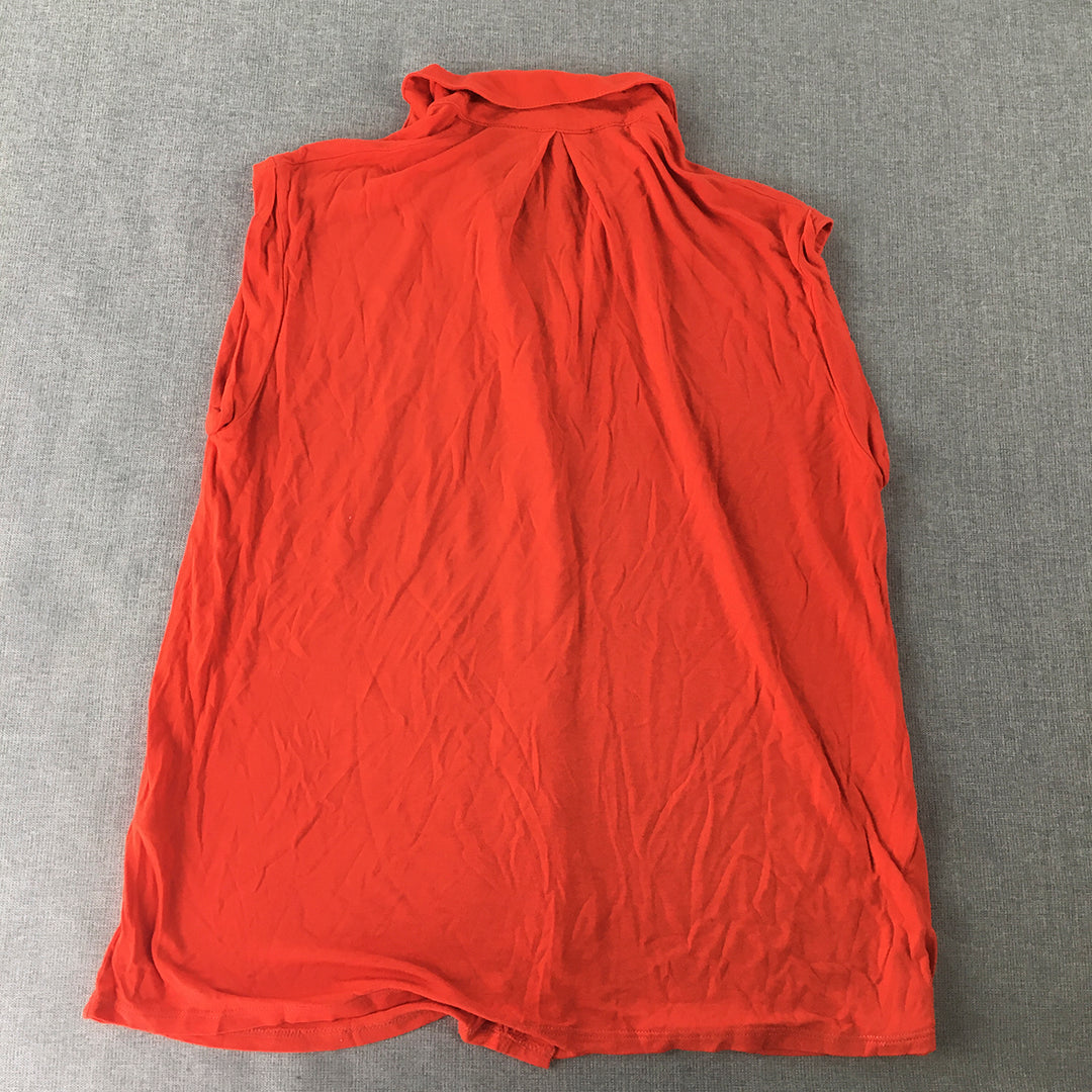 Dorothy Perkins Womens Top Size 10 Red Sleeveless Button-Up Collared Shirt