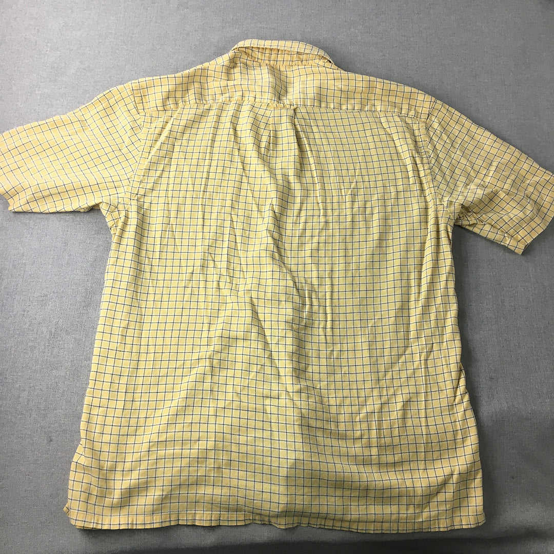 Nautica Mens Shirt Size XL Yellow Checkered Short Sleeve Logo Button-Up