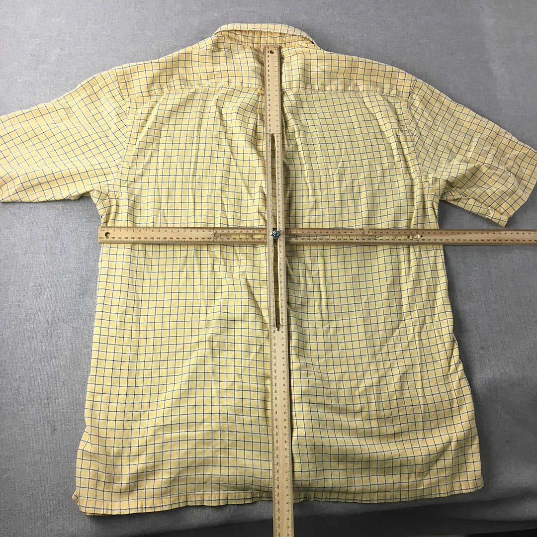 Nautica Mens Shirt Size XL Yellow Checkered Short Sleeve Logo Button-Up