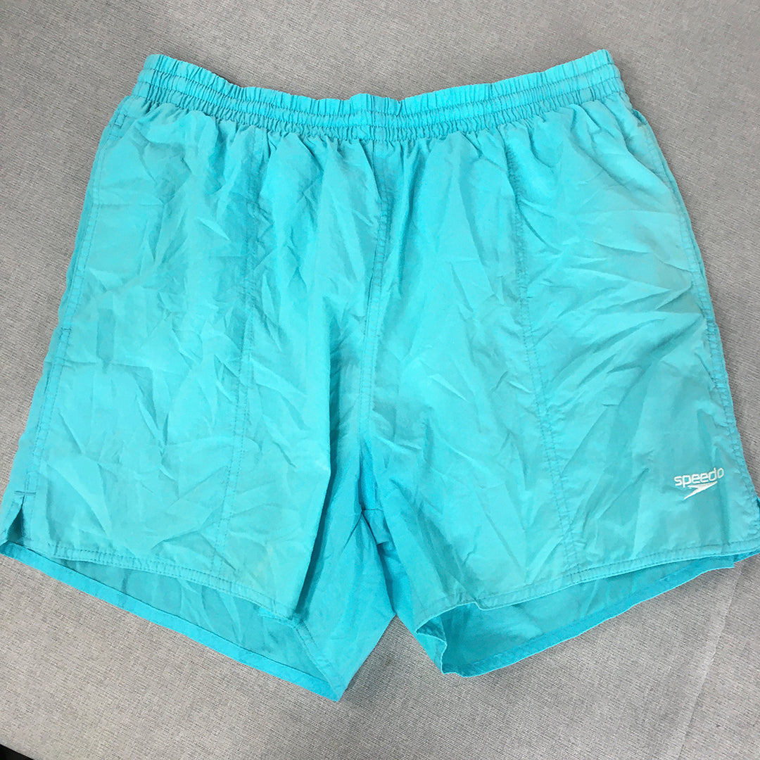 Speedo Mens Shorts Size L Blue Surf Swim Trunks Blue Elastic Waist Logo