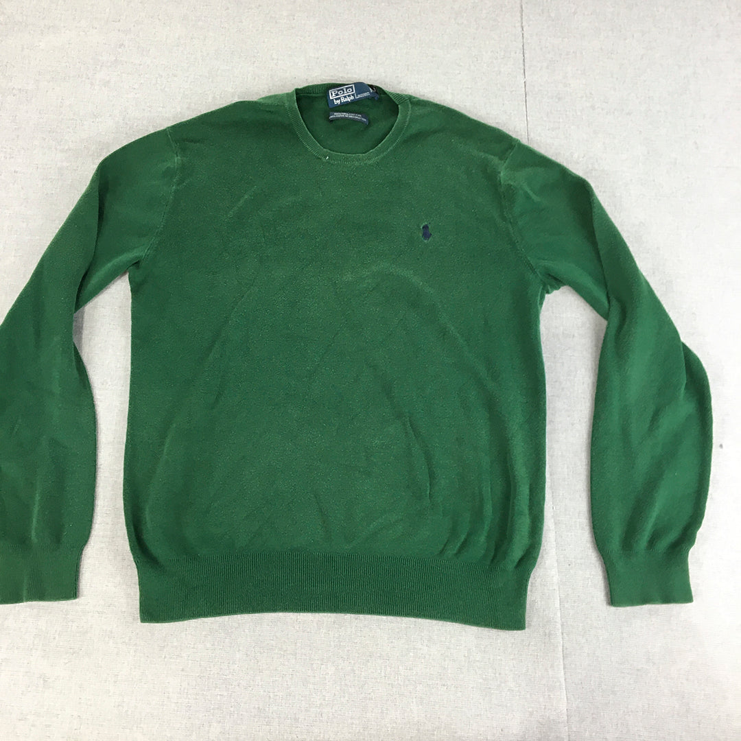 Polo Ralph Lauren Mens Knit Sweater Size M Green Logo Crew Neck Jumper