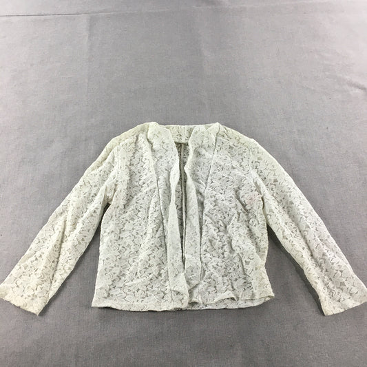 Cocolatte Womens Cardigan Size 12 White Floral Lace Open Front Top