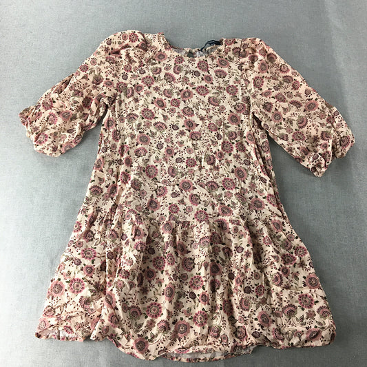 French Connection Womens Mini Dress Size 10 Pink White Floral A-Line Pleated