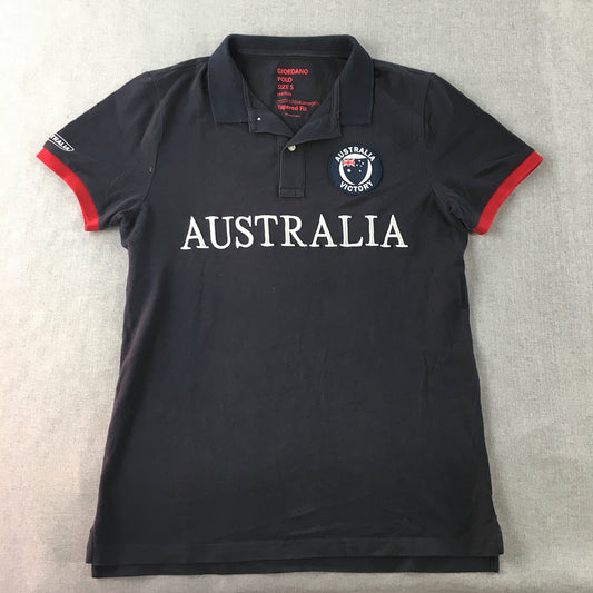 Giordano Mens Polo Shirt Size S Tapered Fit Australia Logo Collared Rugby Blue