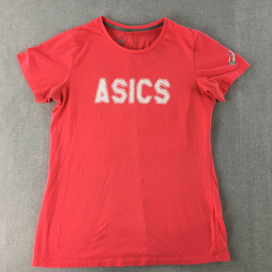 Asics Womens Top Size S Coral Pink Big Logo Short Sleeve T-Shirt