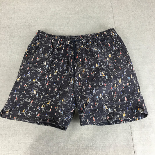 The Academy Brand Mens Shorts Size 36 Blue Boat Pattern Hawaiian Drawstring