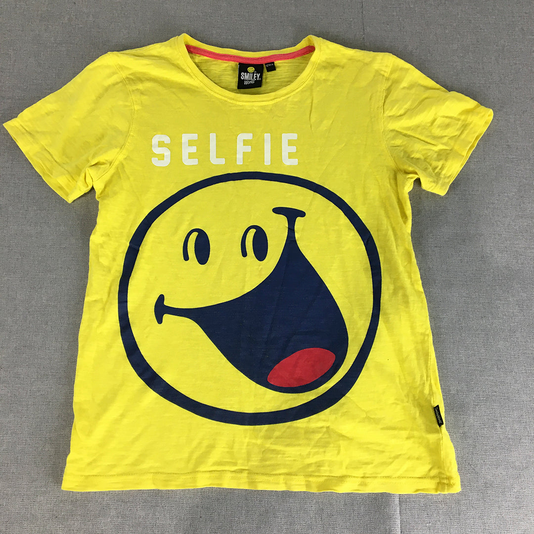 Smiley World Kids T-Shirt Size 12 Years Yellow Short Sleeve Top